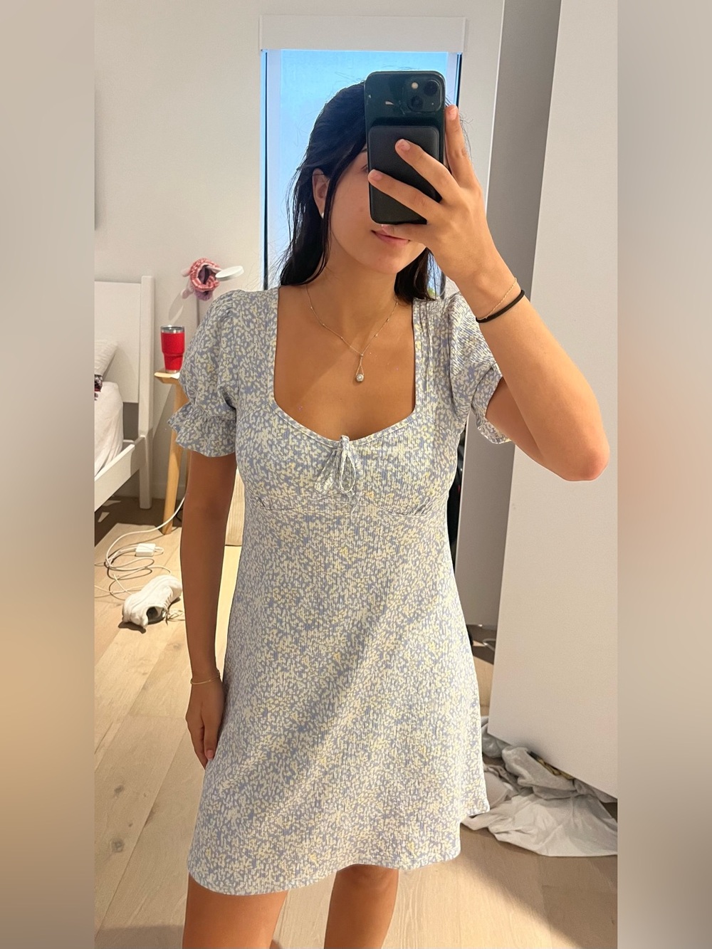Top Shop Light Blue Floral Square Neck Mini Dress